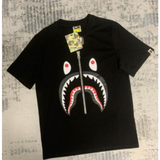 Black BAPE Shark Mouth Zip Print T-Shirt